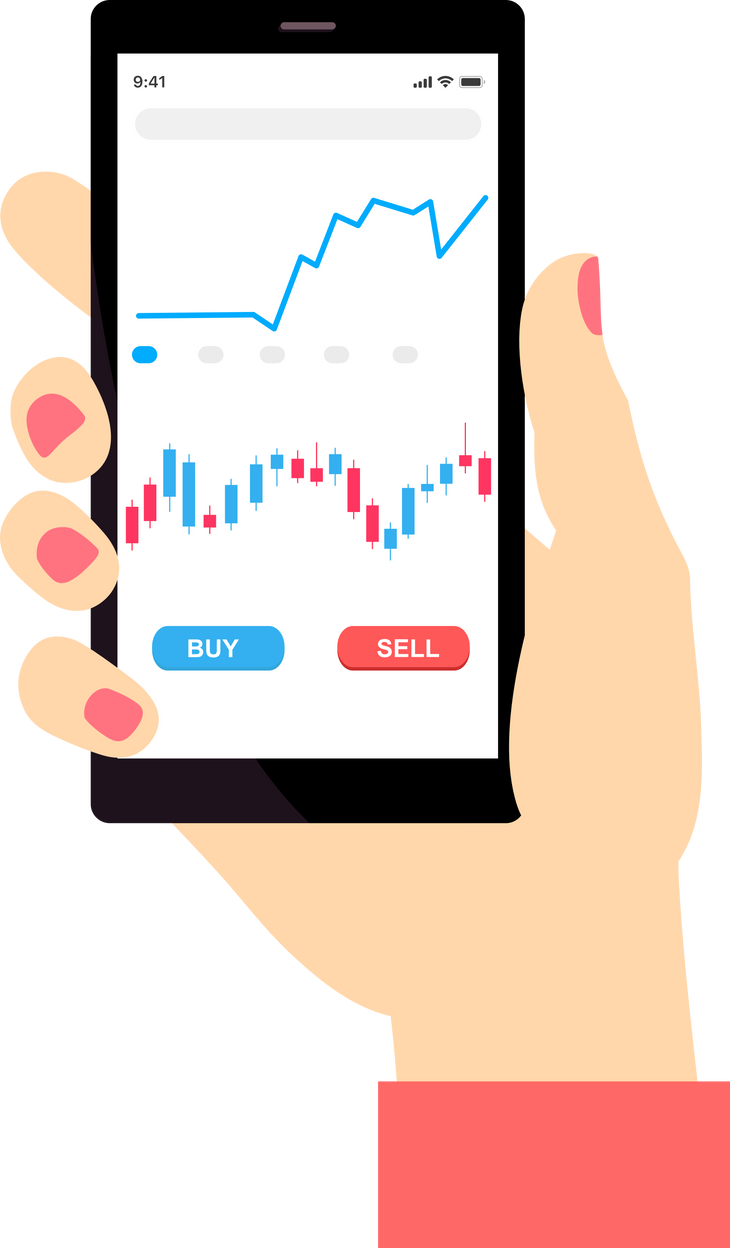 Stock online trading, forex trading and graph on smartphone. Trading graph analysis flat style vector illustration.